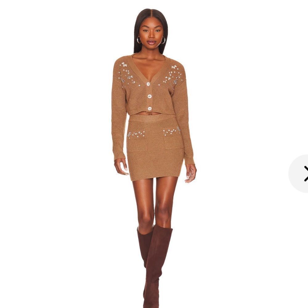 Lovers & Friends ESTELLA EMBELLISHED CROPPED CARDIGAN & Skirt Set